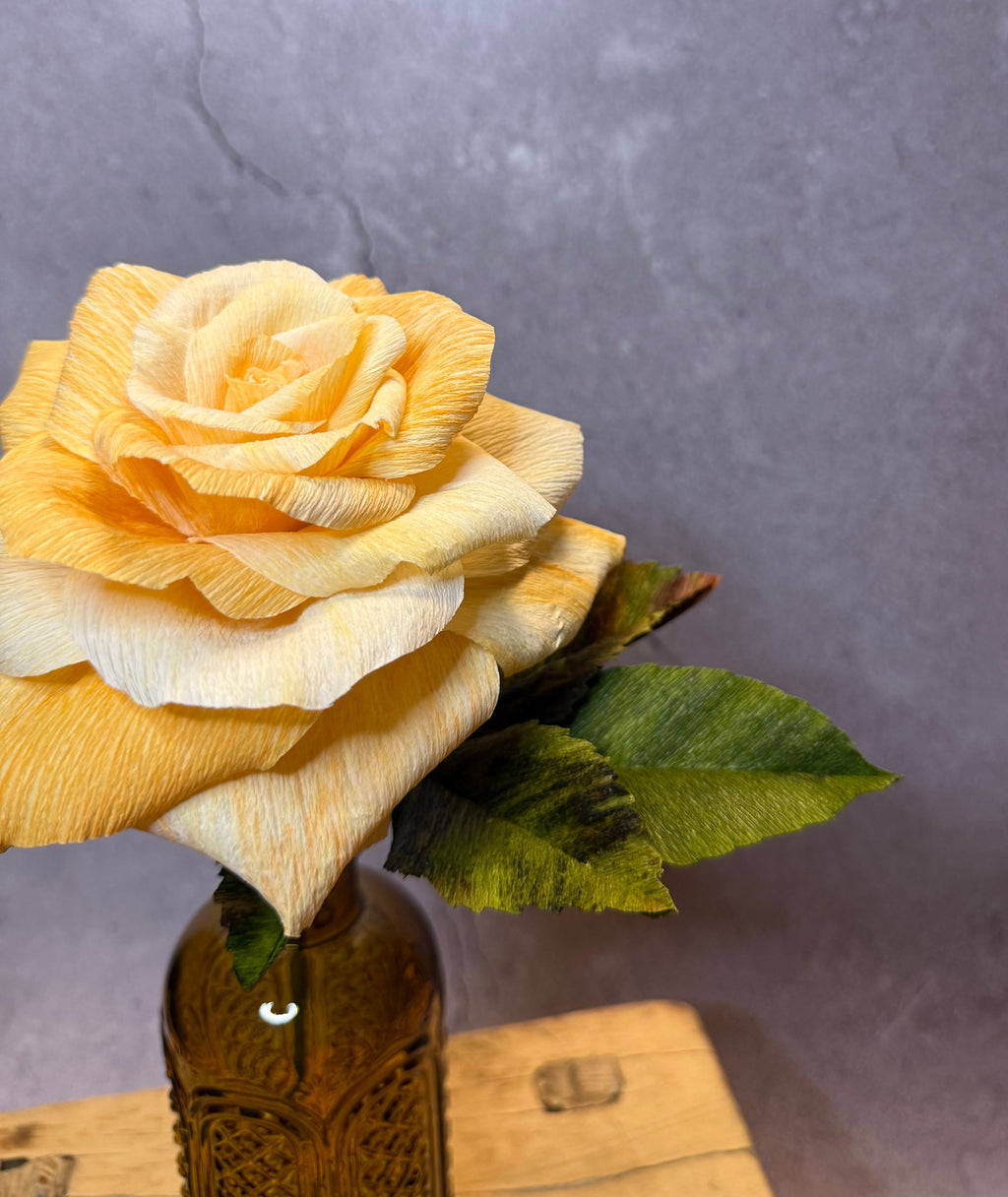 Large Peach short stem rose in vase