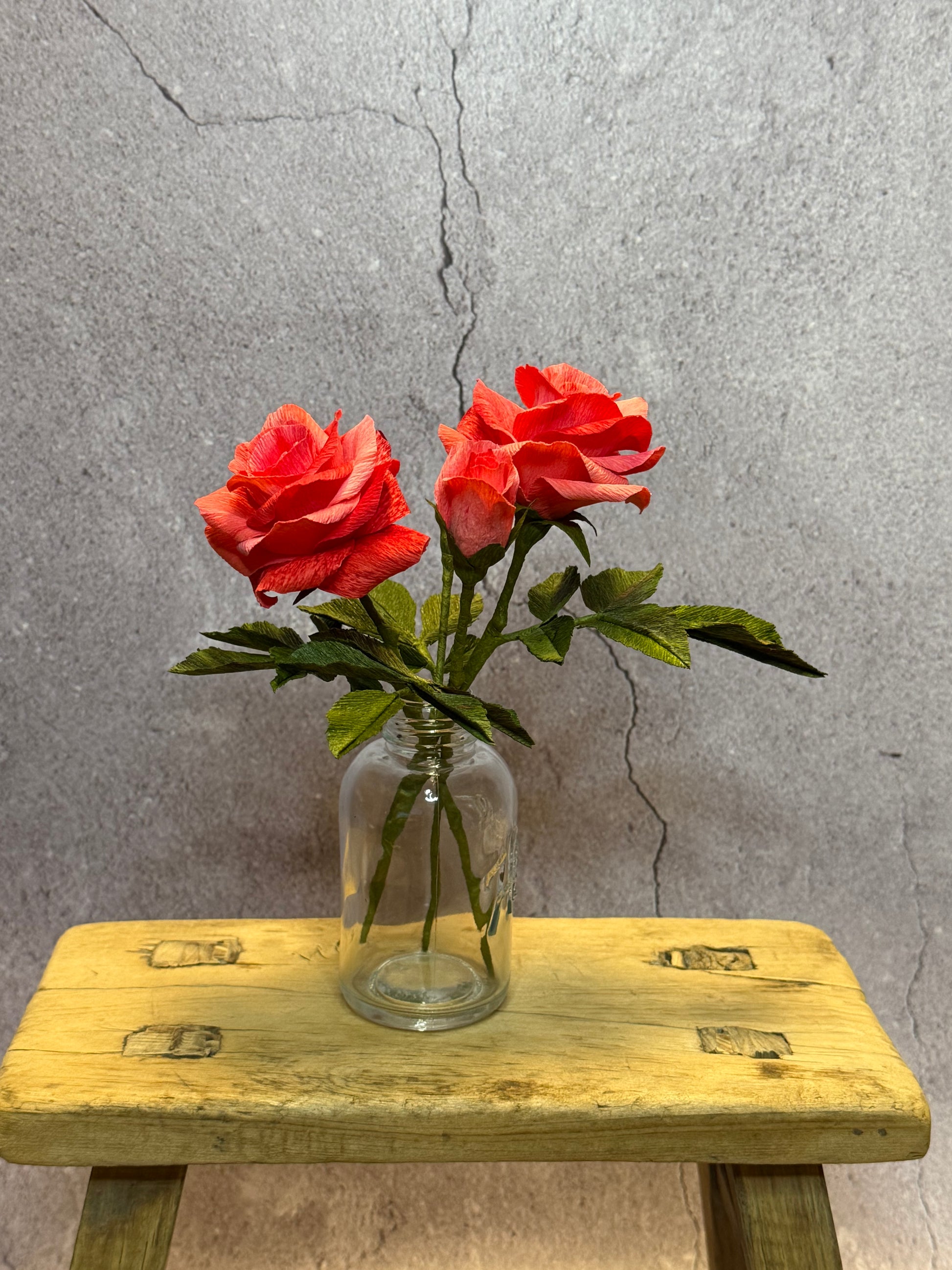 Coral Mini Rose Bouquet in Vase