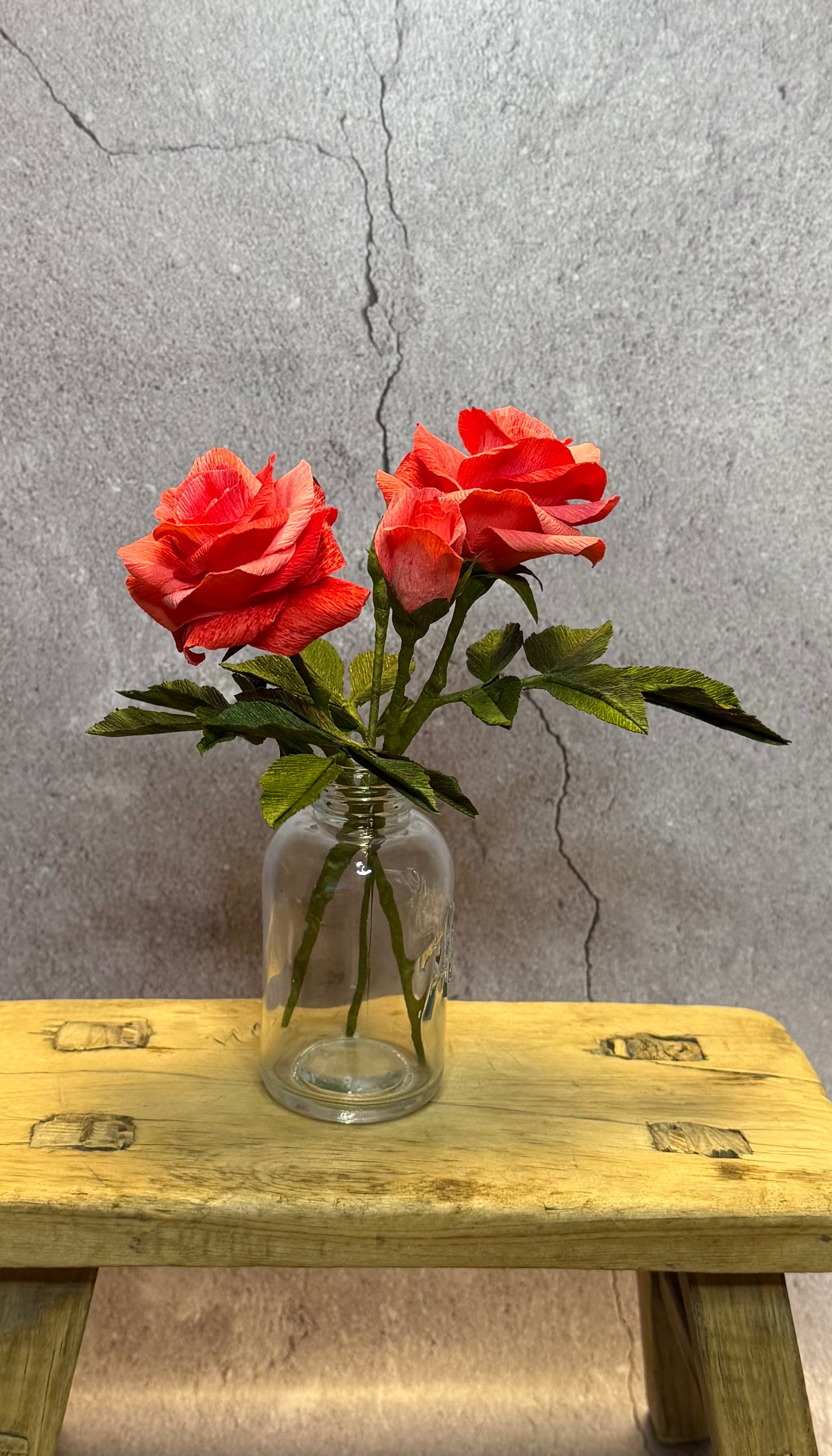 Coral Mini Rose Bouquet in Vase